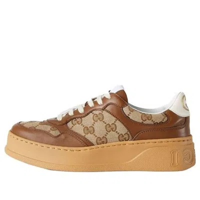 Gucci Textured Leather Sneakers With Branded Chunky Outsole In Brown