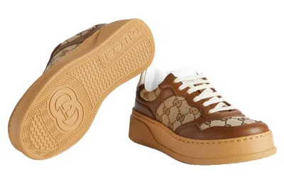 Gucci Textured Leather Sneakers With Branded Chunky Outsole In Brown