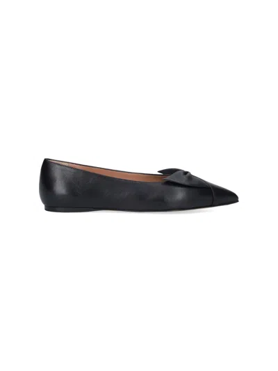 Ferragamo Bow Pointed Toe Flat Ballerina Shoes In Black