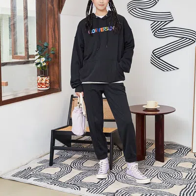 Converse (wmns)  Contrasting Colors Alphabet Embroidered Knit Hoodie Black