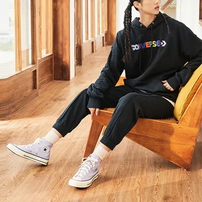 Converse (wmns)  Contrasting Colors Alphabet Embroidered Knit Hoodie Black