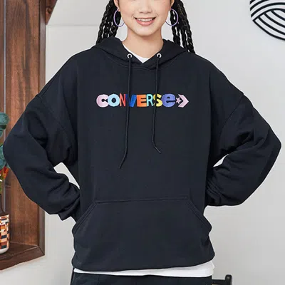 Converse (wmns)  Contrasting Colors Alphabet Embroidered Knit Hoodie Black