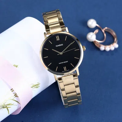 Casio Stainless Steel Strap Quartz Waterproof Black Dial Mens Black Analog