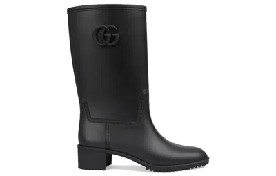 Gucci Double G Leather Boots In Black
