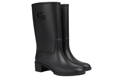 Gucci Double G Leather Boots In Black