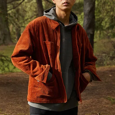Converse Retro Solid Color Corduroy Jacket Red Brown