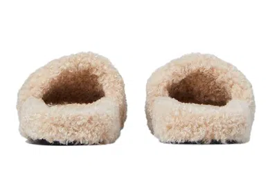 Balenciaga Furry Logo-embroidered Faux Shearling Slides In Beige