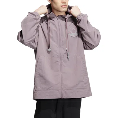Adidas Originals Men's  Back Logo Printing Pattern Drawstring Hooded Jacket Purple