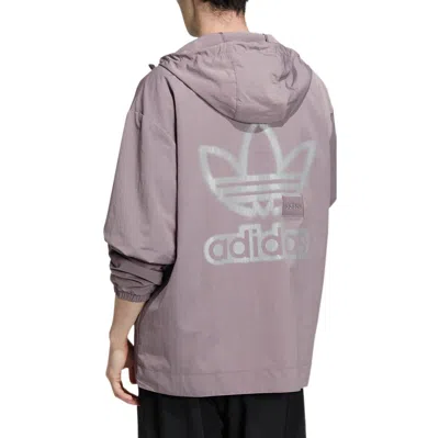 Adidas Originals Men's  Back Logo Printing Pattern Drawstring Hooded Jacket Purple