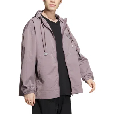 Adidas Originals Men's  Back Logo Printing Pattern Drawstring Hooded Jacket Purple