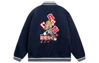 Li-ning Badfive Graphic Cotton Baseball Jacket 'black' In Blue
