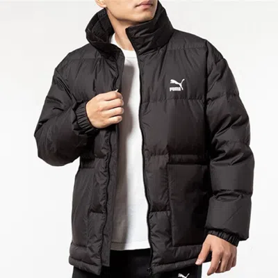 Puma Classics Down Puffer Jacket 'black White' In Blue