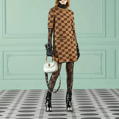 Gucci Gg Jacquard Crewneck Knit Dress In Multi