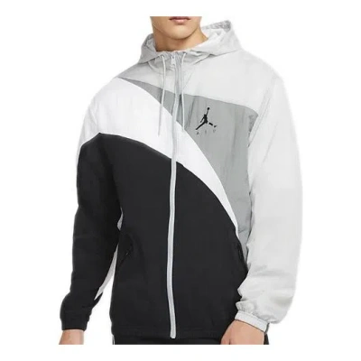 Air Jordan Jumpman Wave Asymmetric Logo Pattern Splicing Woven Jacket Black Gray In Multi