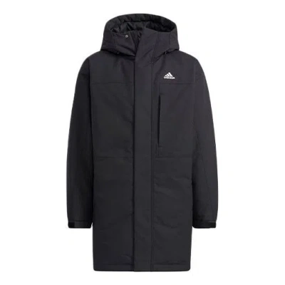 Adidas Originals Adidas Cb Mid Parka Logo Solid Color Mid-length Sports Hooded With Down Feather Jacket Black