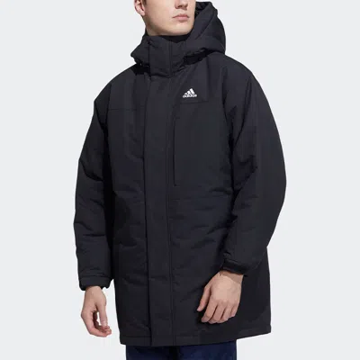 Adidas Originals Adidas Cb Mid Parka Logo Solid Color Mid-length Sports Hooded With Down Feather Jacket Black