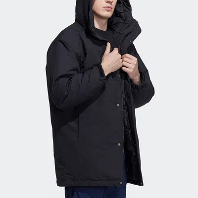 Adidas Originals Adidas Cb Mid Parka Logo Solid Color Mid-length Sports Hooded With Down Feather Jacket Black