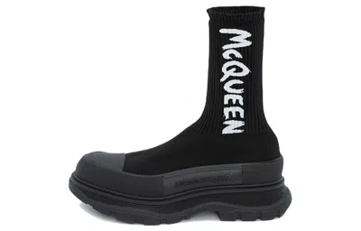 Alexander Mcqueen Black Sock-style Logo-print Boots In Nero Scuri