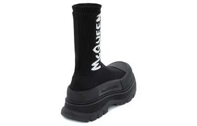 Alexander Mcqueen Black Sock-style Logo-print Boots In Nero Scuri