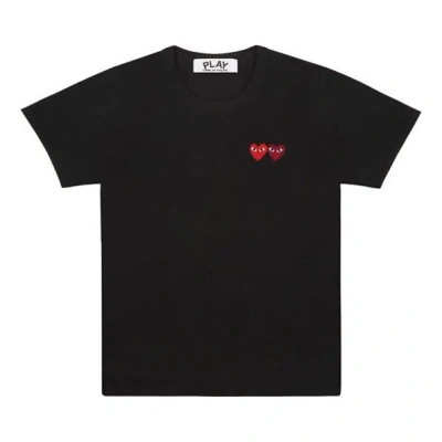 Comme Des Garçons Play Heart Motif Embroidered Short Sleeve T-shirt In Black