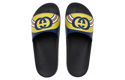 Gucci Navy Blue And Black  Pursuit Logo Slides