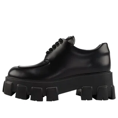 Prada Monolith Brushed Leather Platform Oxford In Black