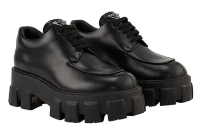 Prada Monolith Brushed Leather Platform Oxford In Black