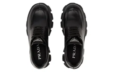 Prada Monolith Brushed Leather Platform Oxford In Black