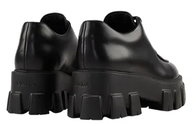 Prada Monolith Brushed Leather Platform Oxford In Black