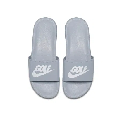 Nike Benassi Slides 'wolf Grey White' In Blue