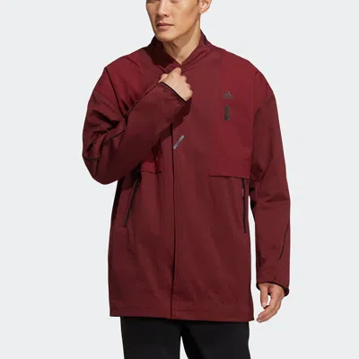 Adidas Originals Men's Adidas Wj Xia Long Jkt Martial Arts Series Logo Mid-length Stand Collar Sports Jacket Brick Re In Burgundy