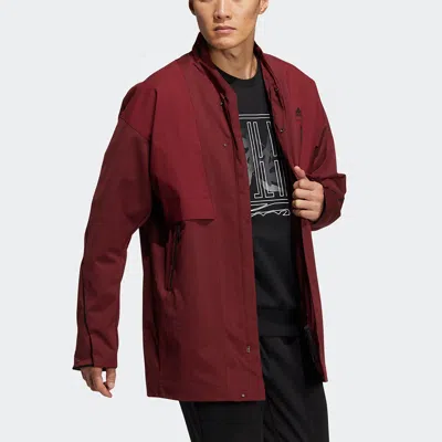 Adidas Originals Men's Adidas Wj Xia Long Jkt Martial Arts Series Logo Mid-length Stand Collar Sports Jacket Brick Re In Burgundy