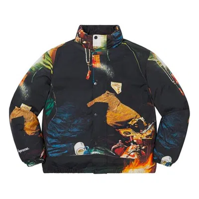 Supreme Firecracker Down Jacket 'black Yellow' In Multi