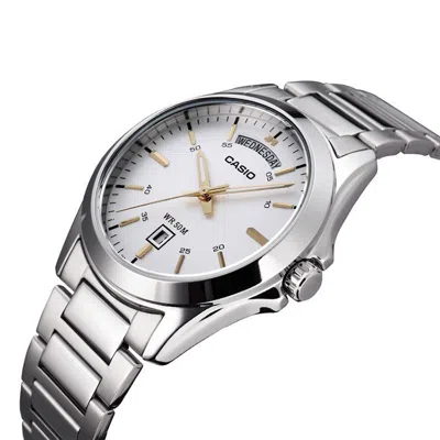 Casio Stainless Steel Strap Mens White Analog In Metallic