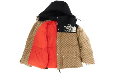 Gucci X The North Face Gg Monogram Padded Coat 'beige Ebony Black' In Brown