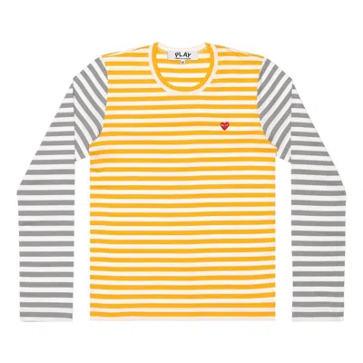 Comme Des Garçons Play Comme Des Garcons Play L/s Bi-colour Striped Small Emblem T-shirt 'yellow Grey'