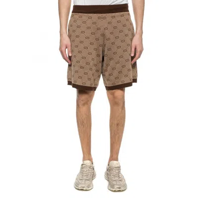Gucci Men S Gg Alphabet Printed Retro Shorts Camel In Brown