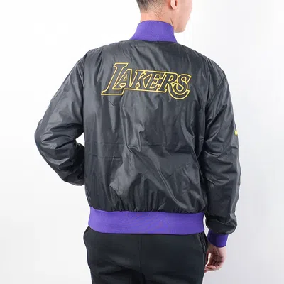 Nike Nba Los Angeles Lakers Basketball Sports Logo Jacket Purple In Black