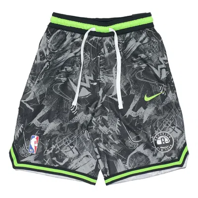 Nike Nba Brooklyn Nets Light Breathable Quick Dry Full Print Loose Basketball Shorts Black In Gray