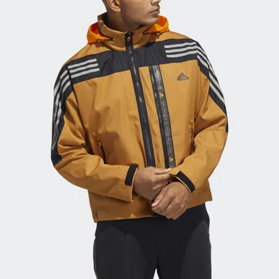 Adidas Originals Men's Adidas Logo Stripe Printing Hooded Jacket Brown In Multi