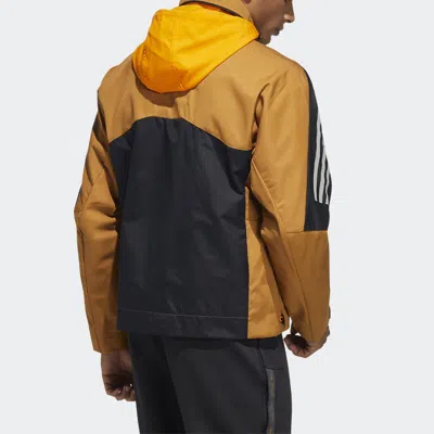 Adidas Originals Men's Adidas Logo Stripe Printing Hooded Jacket Brown In Multi