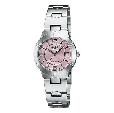 Casio Enticer Business Metallic Minimalistic Quartz Watch Sakura Pinkred Analog In Silver
