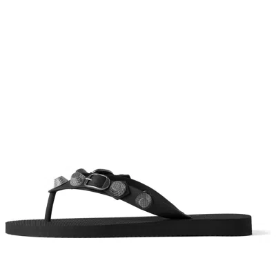 Balenciaga Women Black Rubber Cagole Thong Slippers In Multi