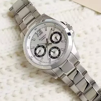 Casio Waterproof Sheen Sapphire Crystal Stainless Steel Strap Silver Analog
