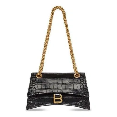 Balenciaga Crush Crocodile-embossed Crossbody Bag In Black