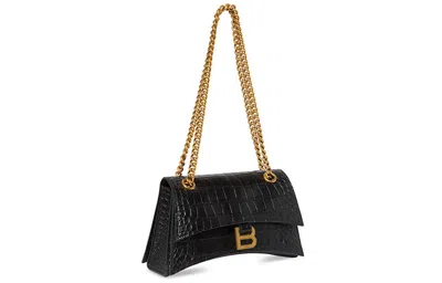 Balenciaga Crush Crocodile-embossed Crossbody Bag In Black