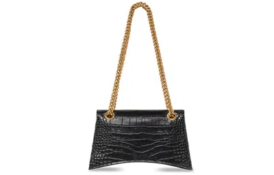Balenciaga Crush Crocodile-embossed Crossbody Bag In Black