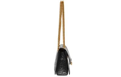 Balenciaga Crush Crocodile-embossed Crossbody Bag In Black