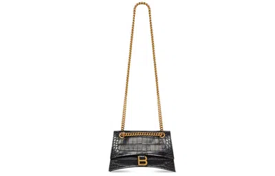 Balenciaga Crush Crocodile-embossed Crossbody Bag In Black
