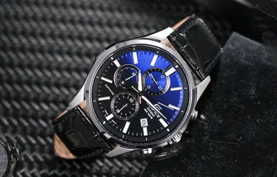 Casio Quartz Waterproof Sapphire Crystal Edifice Blue Mens Royal Blue Analog In Black